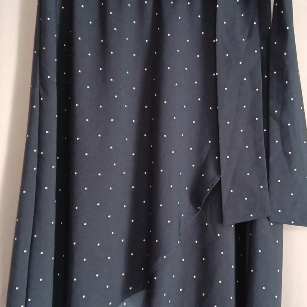 Loft Navy And White Polka Dot Faux Wrap Midi Skirt Removeable Fabric Belt Petite